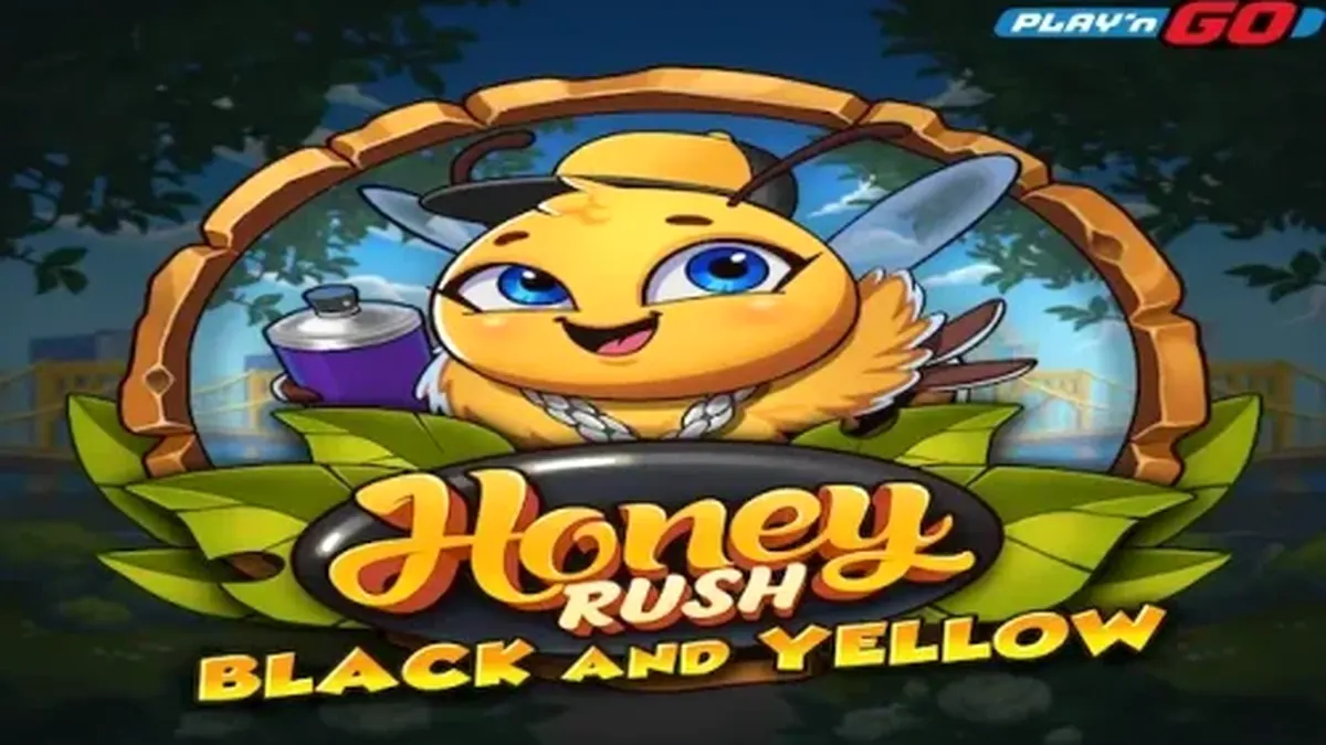 Tampilan visual slot Honey Rush Black and Yellow dengan tema neon kota